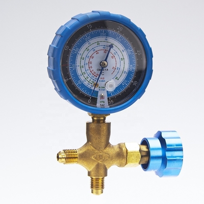 70 มม. 35 บาร์เครื่องวัดความดันเครื่องทำความเย็น Blue Cover Manifold Pressure Gauge