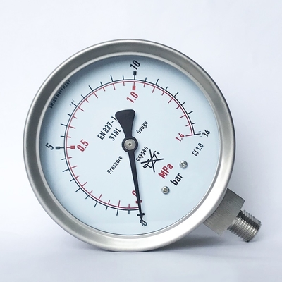 ไม่ใช้น้ำมัน 1.4 MPa SUS 316 Tube/Socket 1/2 NPT All Stainless Steel Oxygen Pressure Gauge