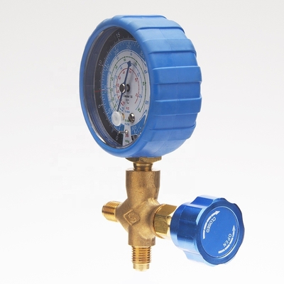70 มม. 35 บาร์เครื่องวัดความดันเครื่องทำความเย็น Blue Cover Manifold Pressure Gauge